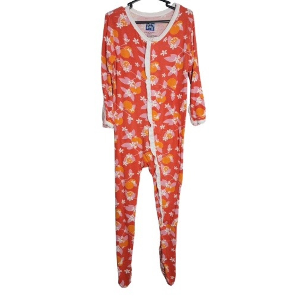 Kickee Pants Bamboo 3T Footie Snap Pajamas Orange Blossom Citrus Floral Ruffle
